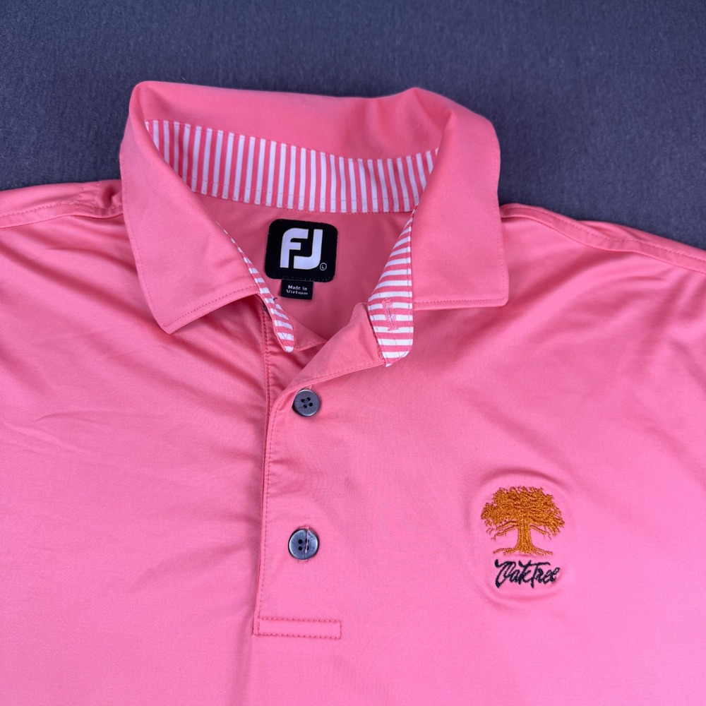 FootJoy Mens Pink Oak Tree Logo Performance Golf Polo Shirt Large FJ Stretch
